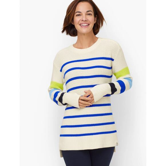 T by Talbots‎ Multi Stripe Crewneck High-Low Sweater Tunic Ivory Multi XL - Picture 1 of 9